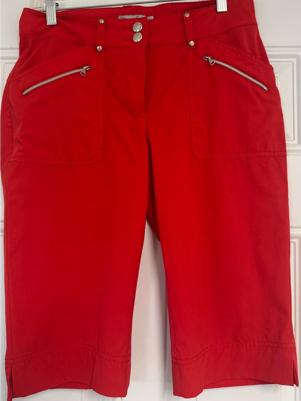 Women's Red Bermuda Shorts with Zip Pockets Golf Shorts Silver Accents